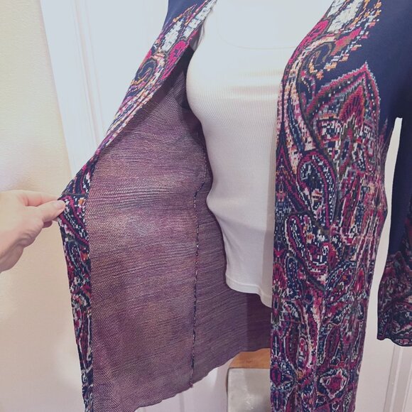 Ruby Rd. Open Front Long Sleeve Cardigan-Blue/Pink Mix-Size Medium-Casual-Long - Picture 8 of 16